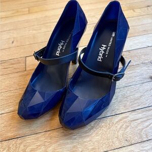 United Nude Blue Geometric Heels with Black Strap